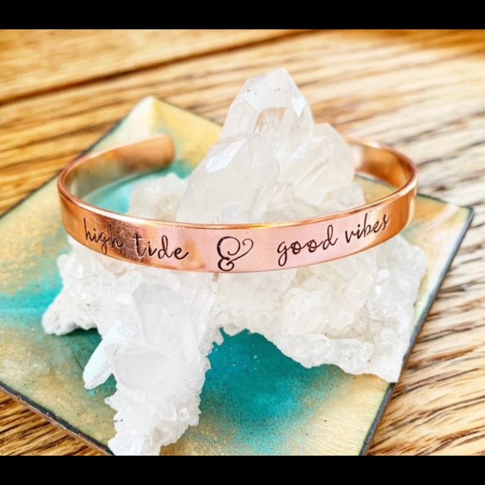 🆕 High Tide and Good Vibes Handstamped Cuff Bracelet